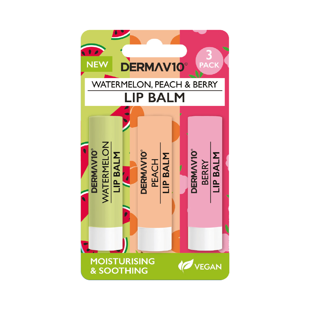 Derma V10 Watermelon Peach And Berry Lip Balm 3 X 48g Healthpoint 